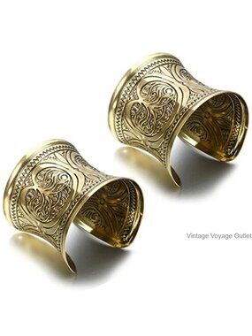 2 Pcs Vintage Ethnic Cuff Bracelets Open Adjustable Zinc Alloy